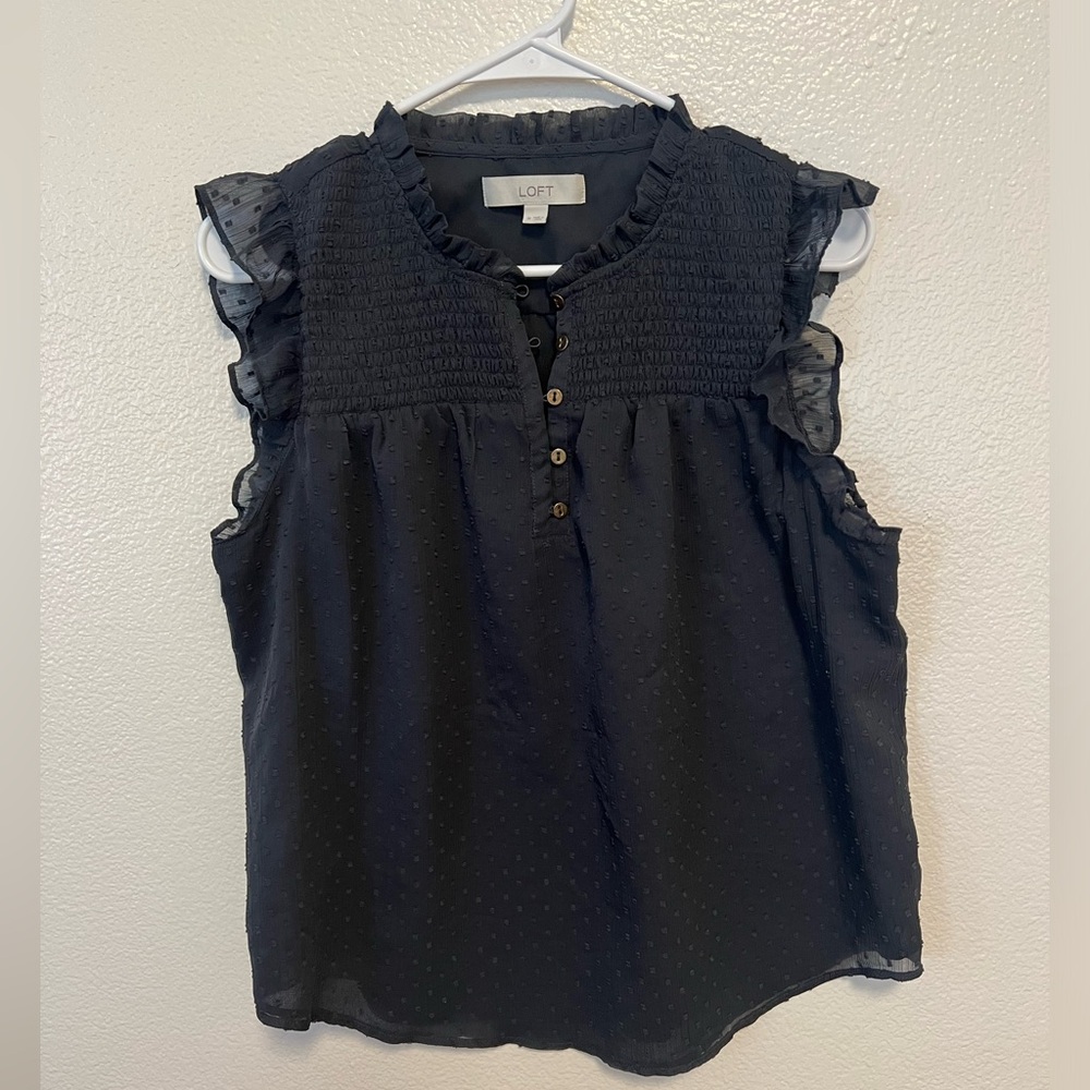 LOFT | Sleeveless Clip Dot Blouse | Gray | Medium